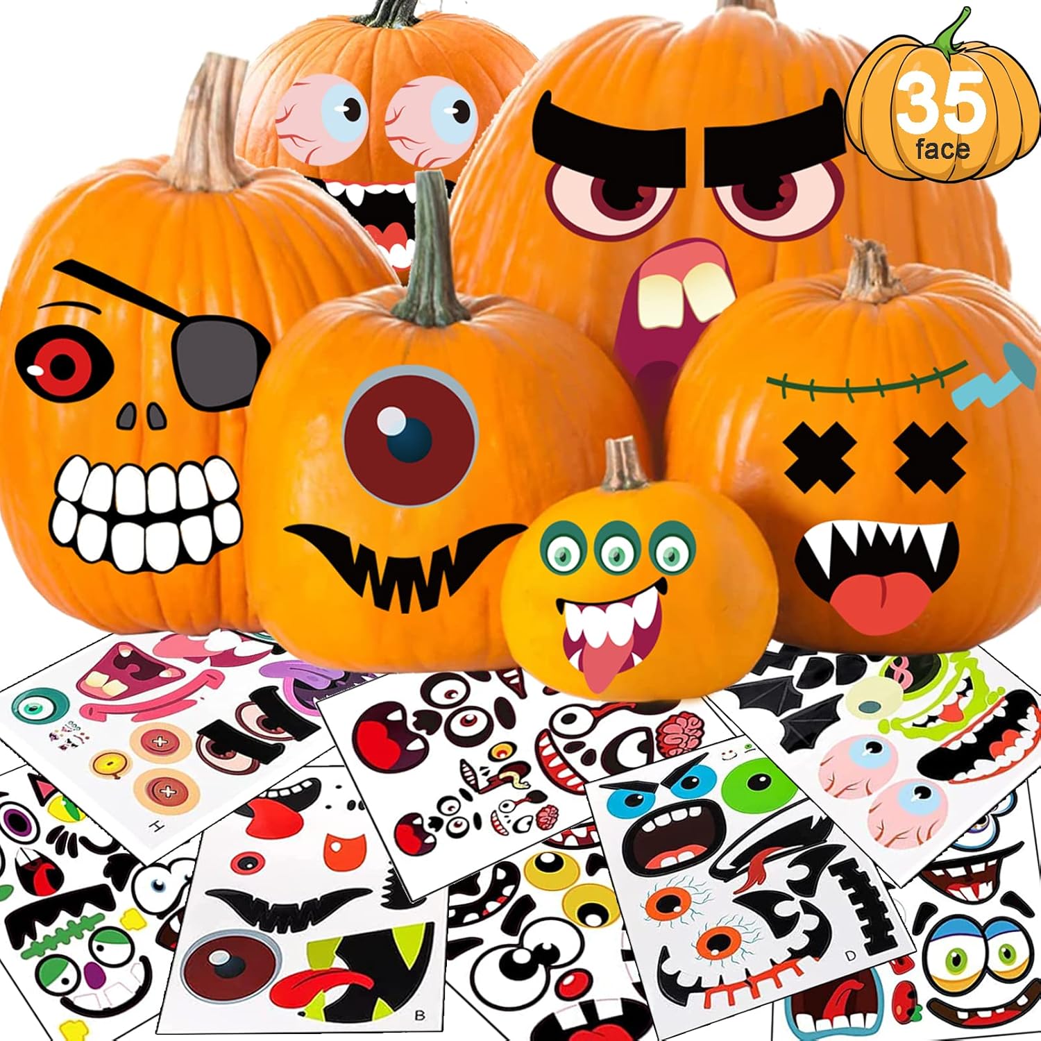 Halloween Pumpkin Decorating Stickers 35 Pumpkin Face