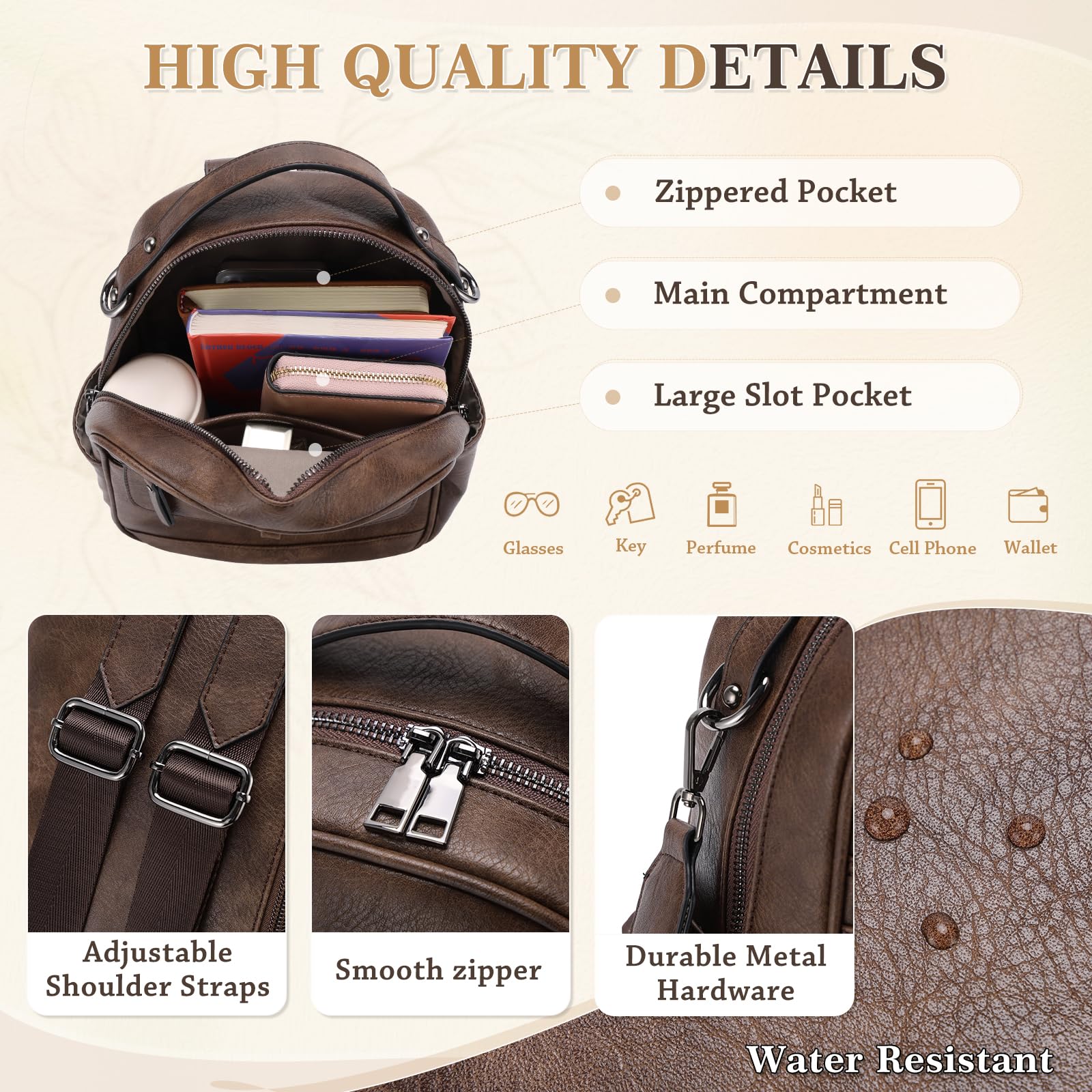 Chase Chic Petit Sac à dos Femme,Sacs à Main Portés Dos Femme en Cuir,Sacs à Dos Cartable avec Sangle de Guitare Amovible