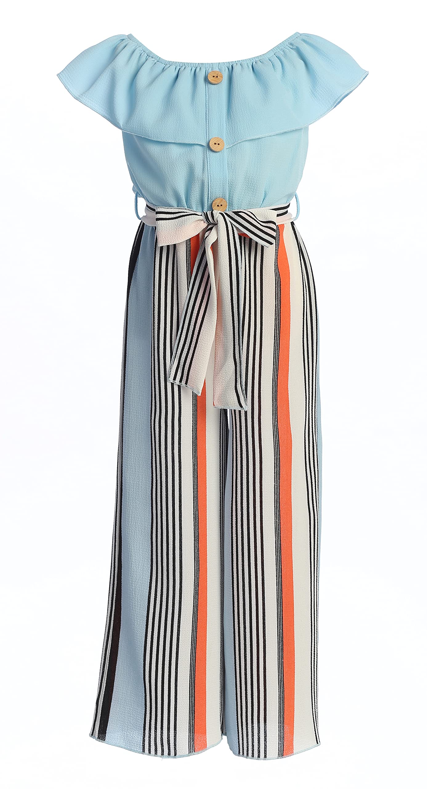 Light Blue Little Girls Wide Leg Off Shoulder Elegant High Waist Rompers Palazzo Pants Trousers Jumpsuits USA Size 6