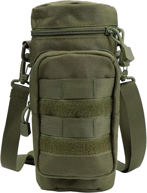 TsunNee Tactical Molle Water Bottle Pouch, Hydration Carrier Holder, with Extra Accessory Pouch and Detachable Shoulder Strap, for Military Sport Bike