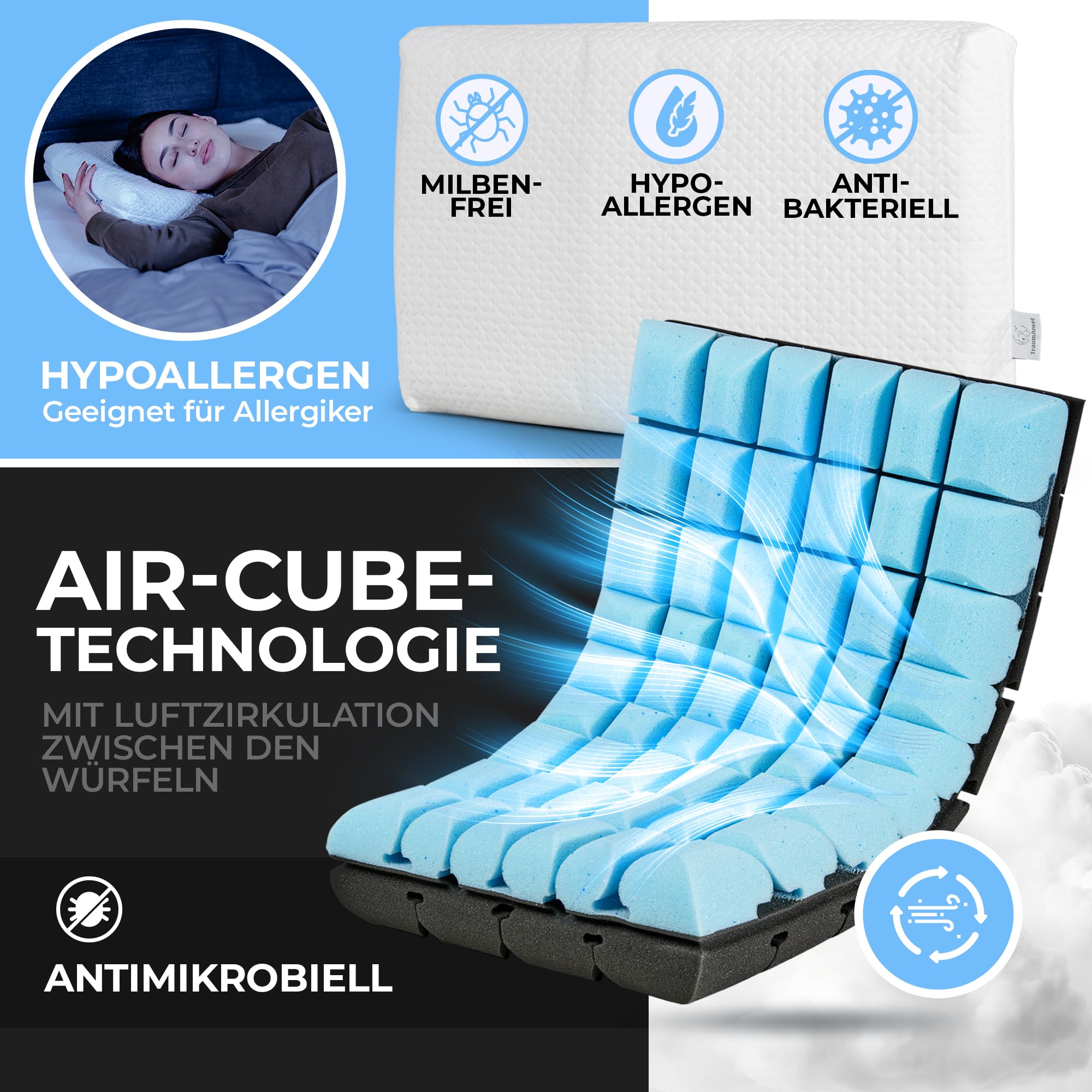 Almohada cervical Duo-Relax - [2 grados de dureza] | Almohada ortopédica de espuma viscoelástica - Almohada ergonómica para dormir de lado