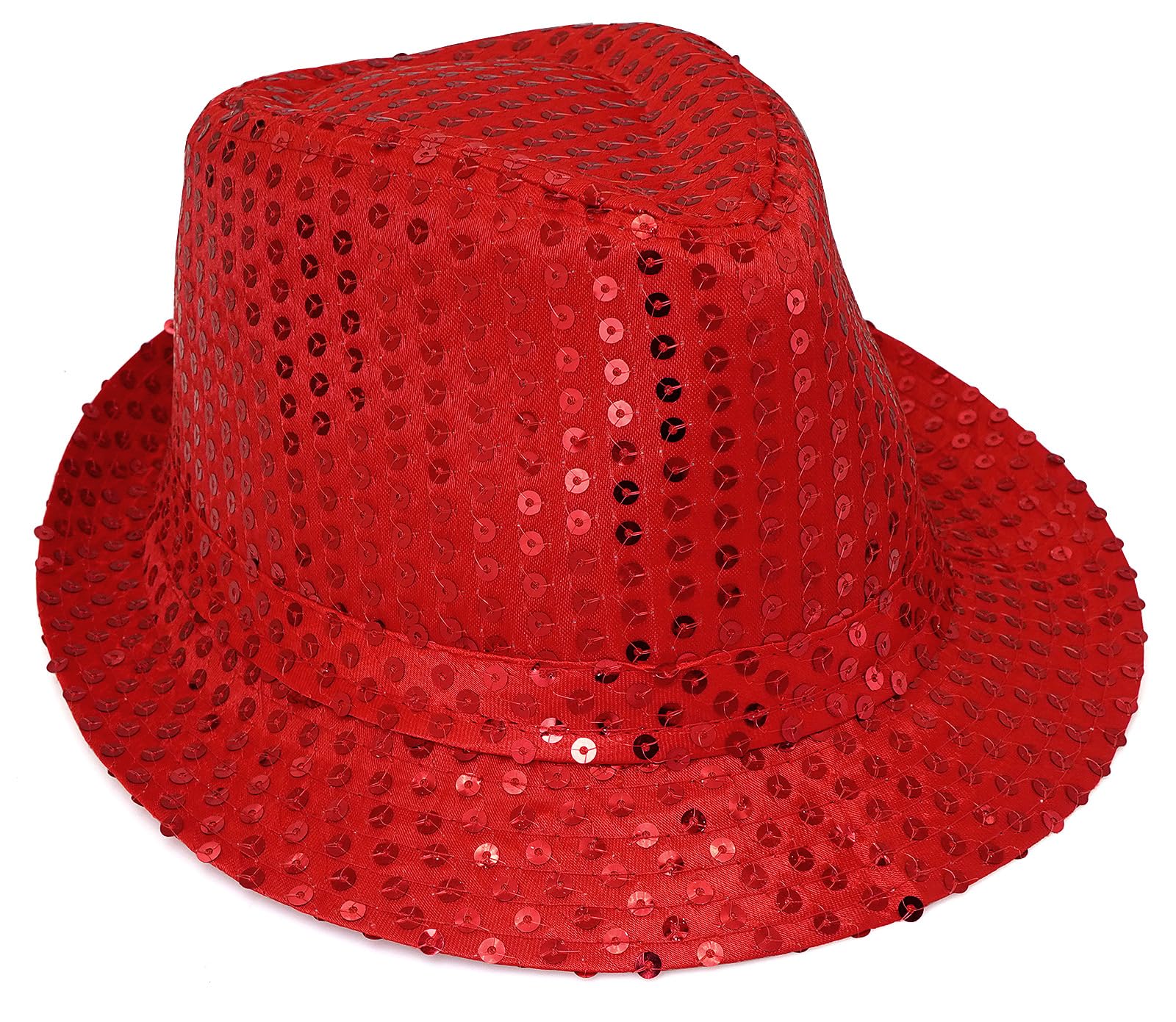 Buywis Sequin Fedora Hat for Kids Glitter Jazz Cap for Boys Girls Shiny Disco Hat Red