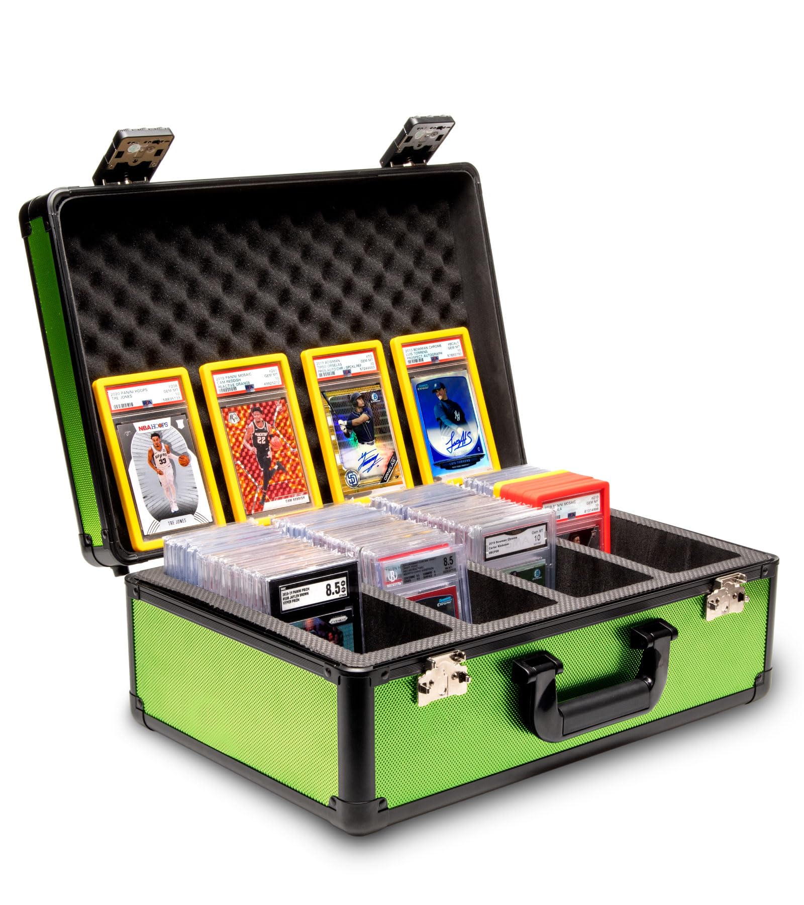 SLAB ARMOR 4 Row Graded Card Storage Box PSA Card Slab Case For Graded cards Holds 160+ Slabs Graded Card Case for PSA Slab Box Graded Card Storage Sports Baseball Card Collector Gifts ( LIME GREEN )