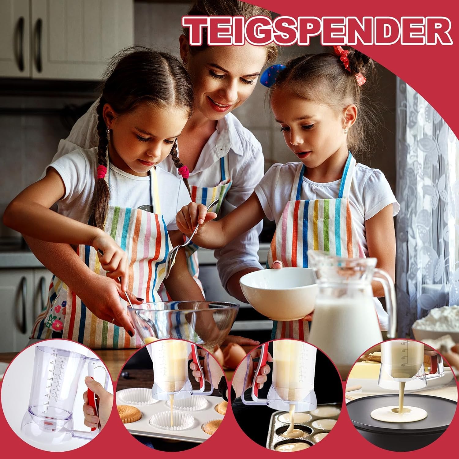 Dispensador de Masa 900ML Batter Dispenser con Mango de Resorte Diseño Transparente Dispensador de Masa con Escala para Muffins, Panqueques, Gofres