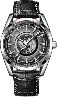 Men Luxury Automatic Mechanical Watch Earth Luminous Pointer Waterproof Sports Stainless Steel/Leather Watches