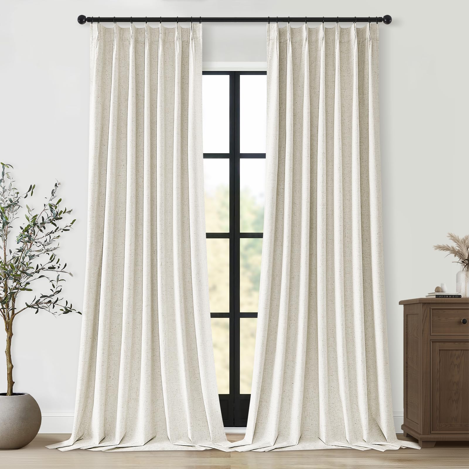 Topfinel 100 Inch Long Black Out Custom Drapery Panels, Double Pinch Pleated Window Coverings, Kids Summber Boho Farmhouse Heat Blocking Sound Block Back Tab Curtains for Patio Sunroom Bay Window