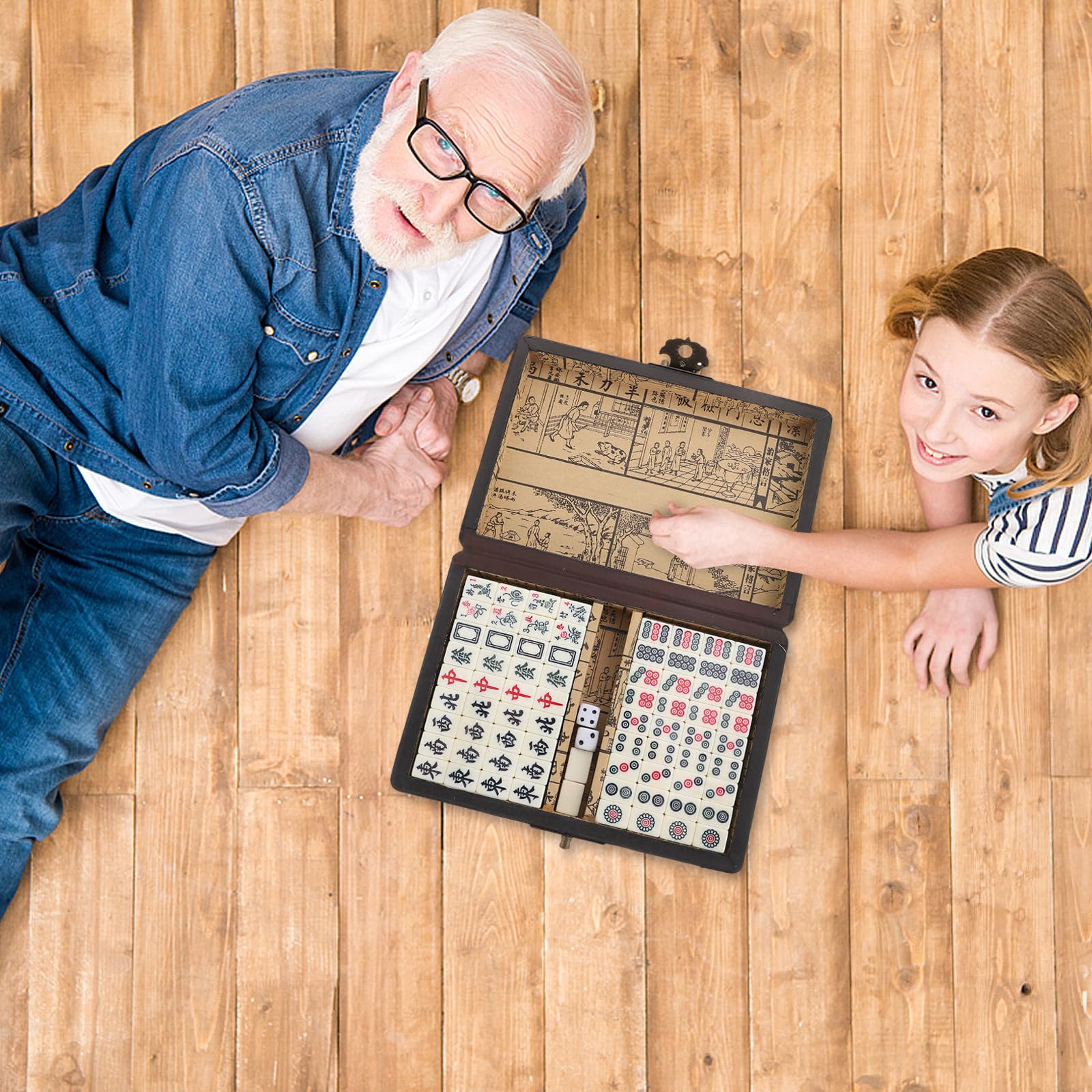 SOIMISS Tragbares Mahjong Satz und Papier mit Kasten für Reisen