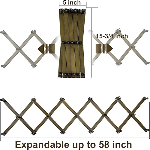 Miniatura 6 de WEBI Perchero de pared de acordeón para pared, perchero de madera expandible montado en la pared, gancho de acordeón para sombreros, gorras, 17