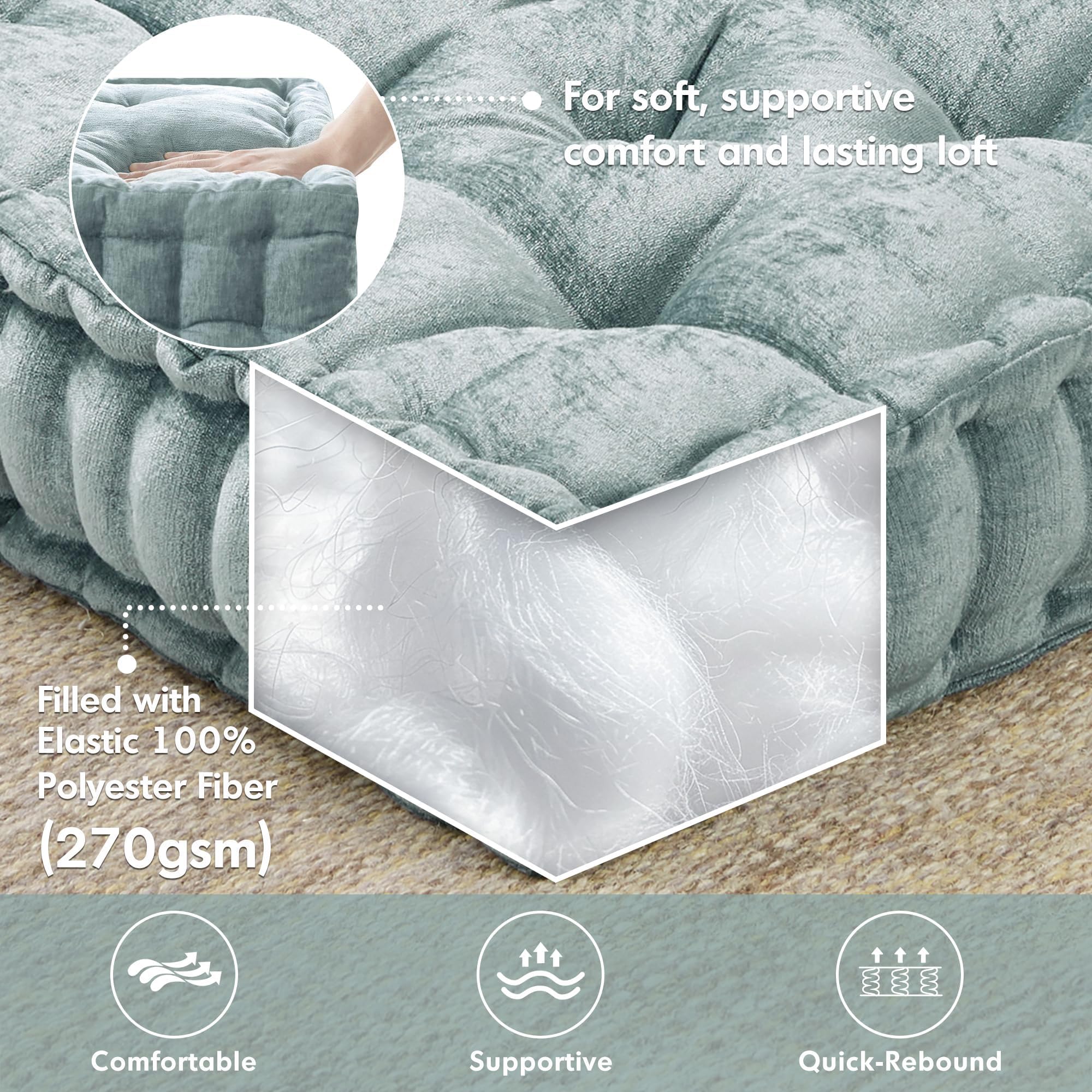 Intelligent Design Azza - Almohada de Suelo, Cojines Grandes para Adultos, Almohada de Suelo para meditación o Yoga, felpilla Brillante capitonada con Bordes festoneados para cojín de Banco/Silla, 20