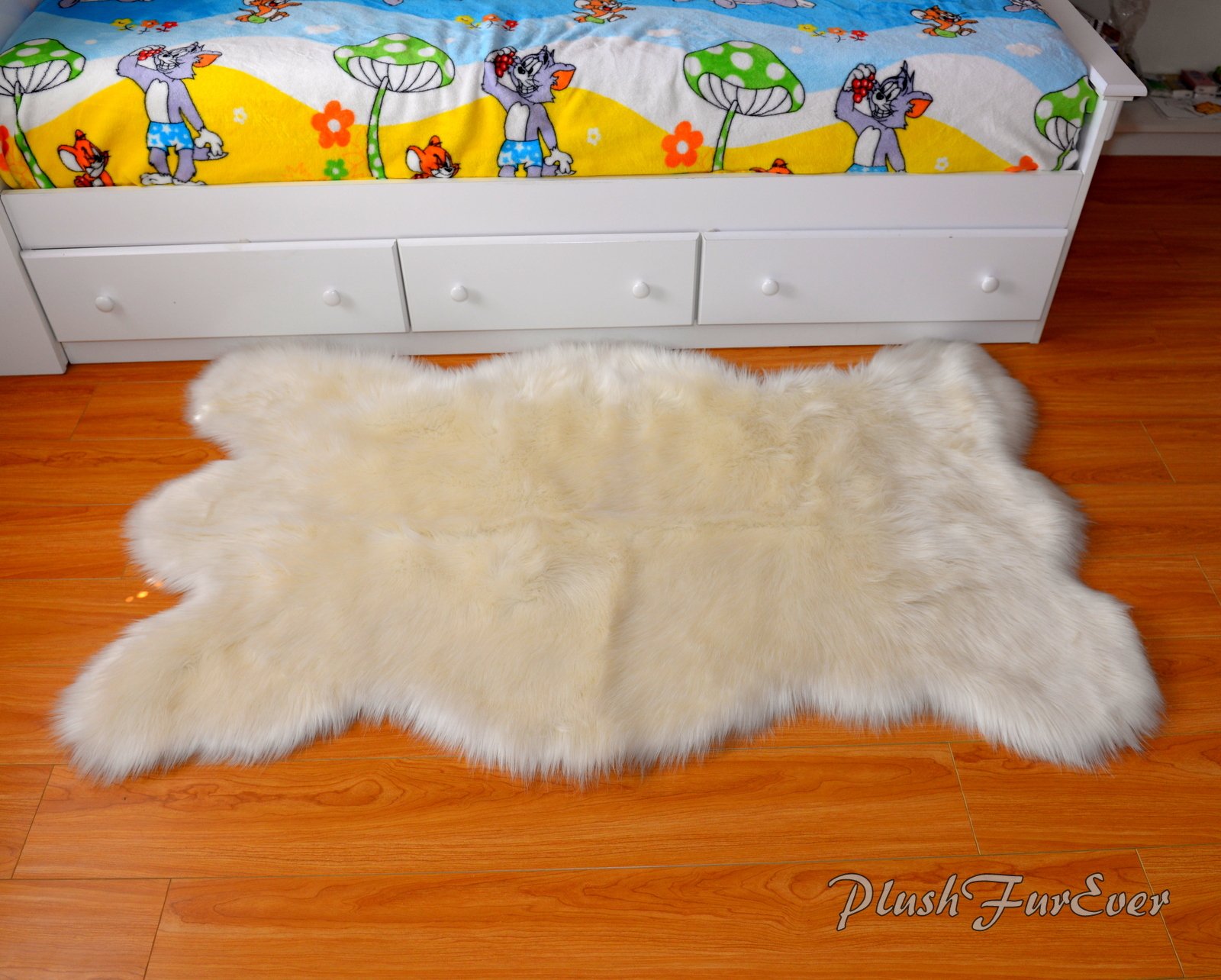 Faux Fur Bear Skin Rug - White - Chubby Bearskin - Sheepskin - Soft Thick Bonded Non Slip Back - Handmade USA