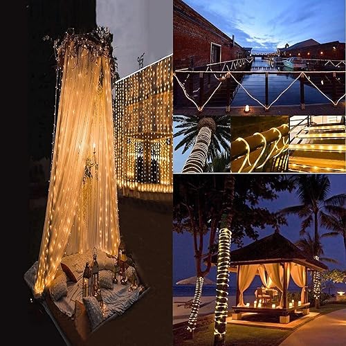 Miniatura 7 de ZCFINE Tira de luces solares con control remoto, 400 LED22 pies, con 8 modos de iluminación, encendidoapagado automático, tira de luz impermeable