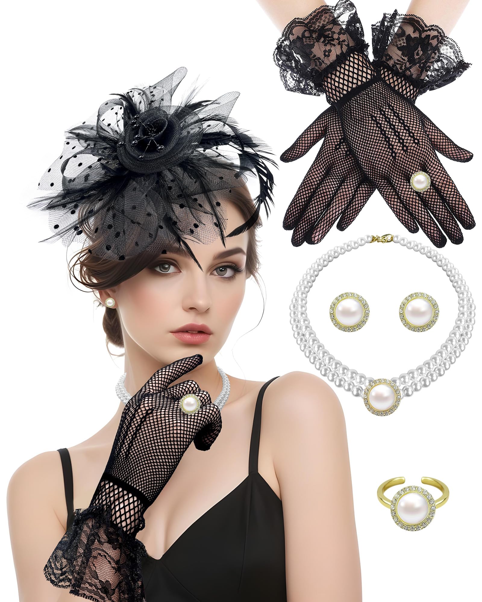 1930s Black Floral & Mesh Fascinator 1930s Cloche Hat in Black Linen with Hydrangea Petals | The  main image 3