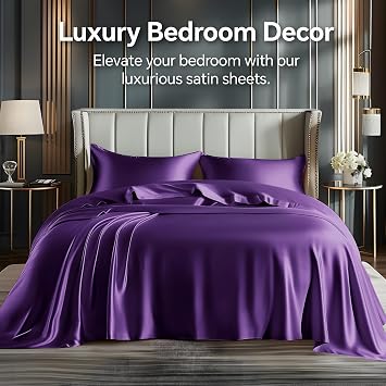 BEDELITE Satin Sheets Twin Size Bed Set, Plum Purple, 3 Pieces