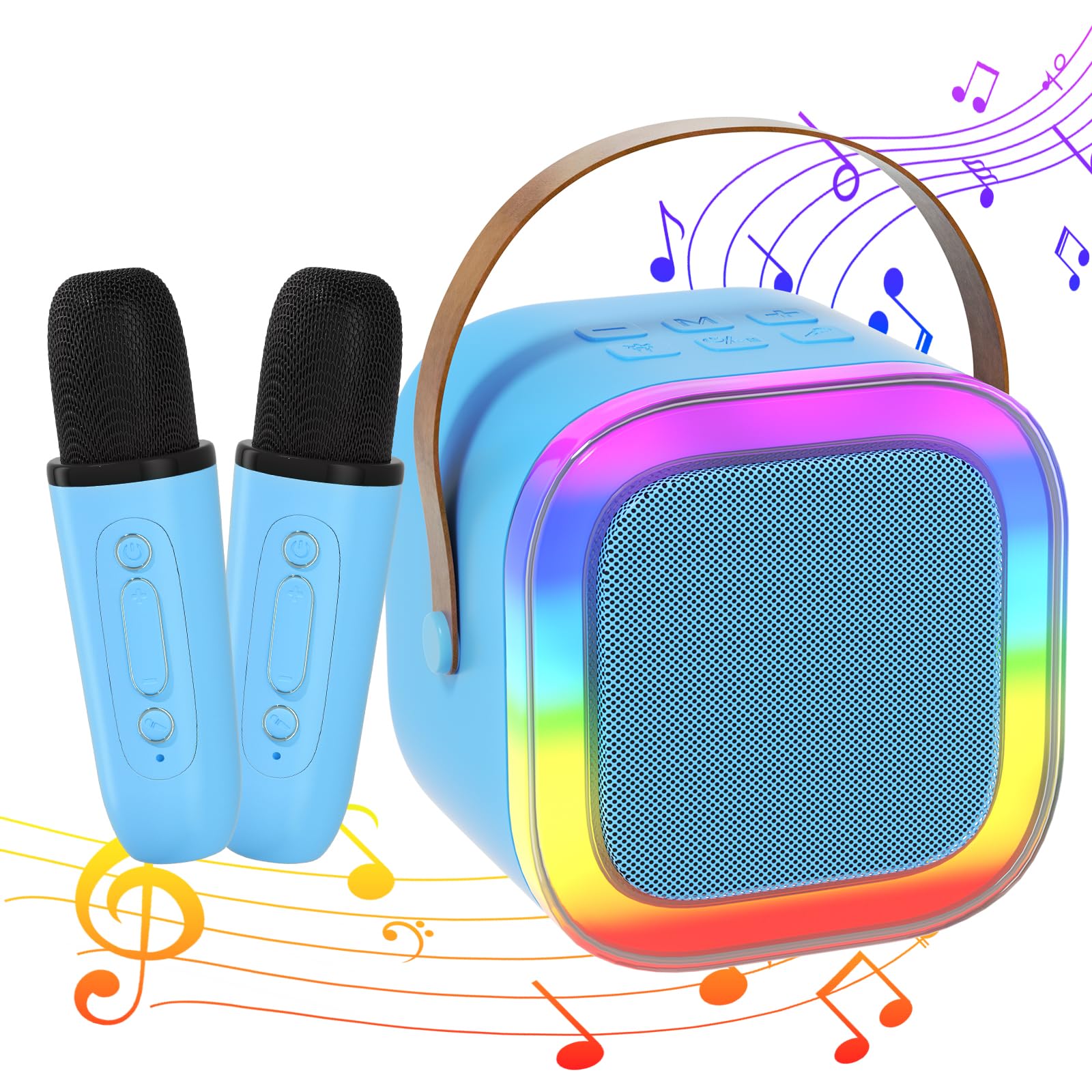 Kids Karaoke Machine with 2 Microphones, Gifts for Girls & Boys Toys Age 5-12 Year Old, Kids Microphone Birthday Presents with LED Party Lights and Bluetooth Speaker (Blue A)