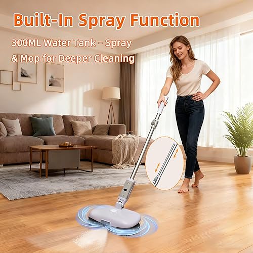 Miniatura 5 de GOBOT Trapeador eléctrico inalámbrico con motor de alta velocidad, potencia de limpieza mejorada, material duradero, faro LED, tanque de 10.1 fl oz,