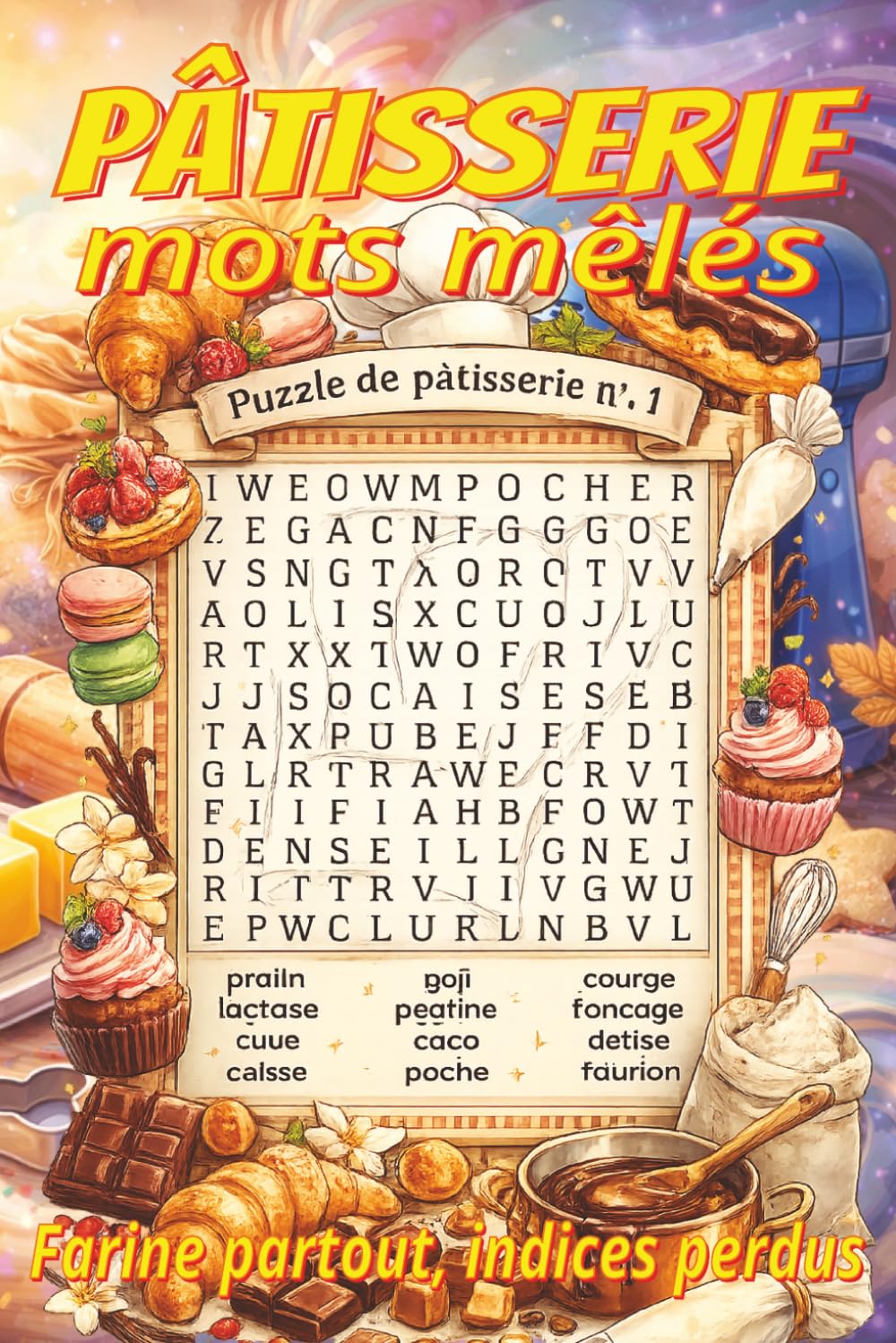Livre de mots mêlés de pâtisserie: Grands caractères sur gâteaux, pains, viennoiseries et plus | 6 x 9 po, 110 pages | 55 grilles, 660 mots | Un ... pour les vacances et les pauses gourmandes.
