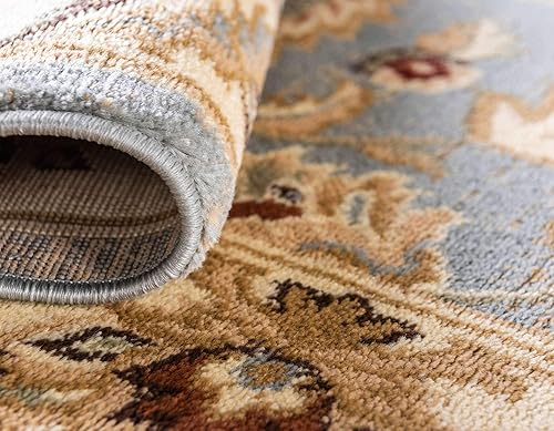 Miniatura 6 de Unique Loom - Colección Voyage - Alfombra redonda tradicional oriental, marrón, Polipropileno, azul, marfil (Light BlueIvory)