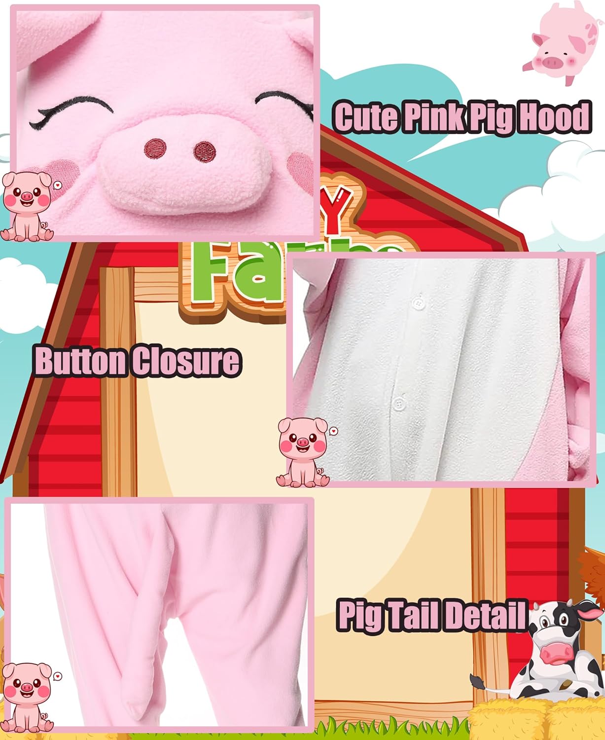 Funny Pig Costume Adult Animal Onesie Pajamas Halloween Cosplay Costume Loungewear Sleepwear for Women Men, Pink - Image 3