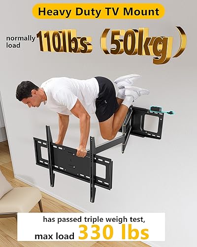 Miniatura 4 de Soporte de pared para TV de brazo largo de 48 pulgadas con regleta de alimentación, soporte de pared giratorio de movimiento completo para pantallas