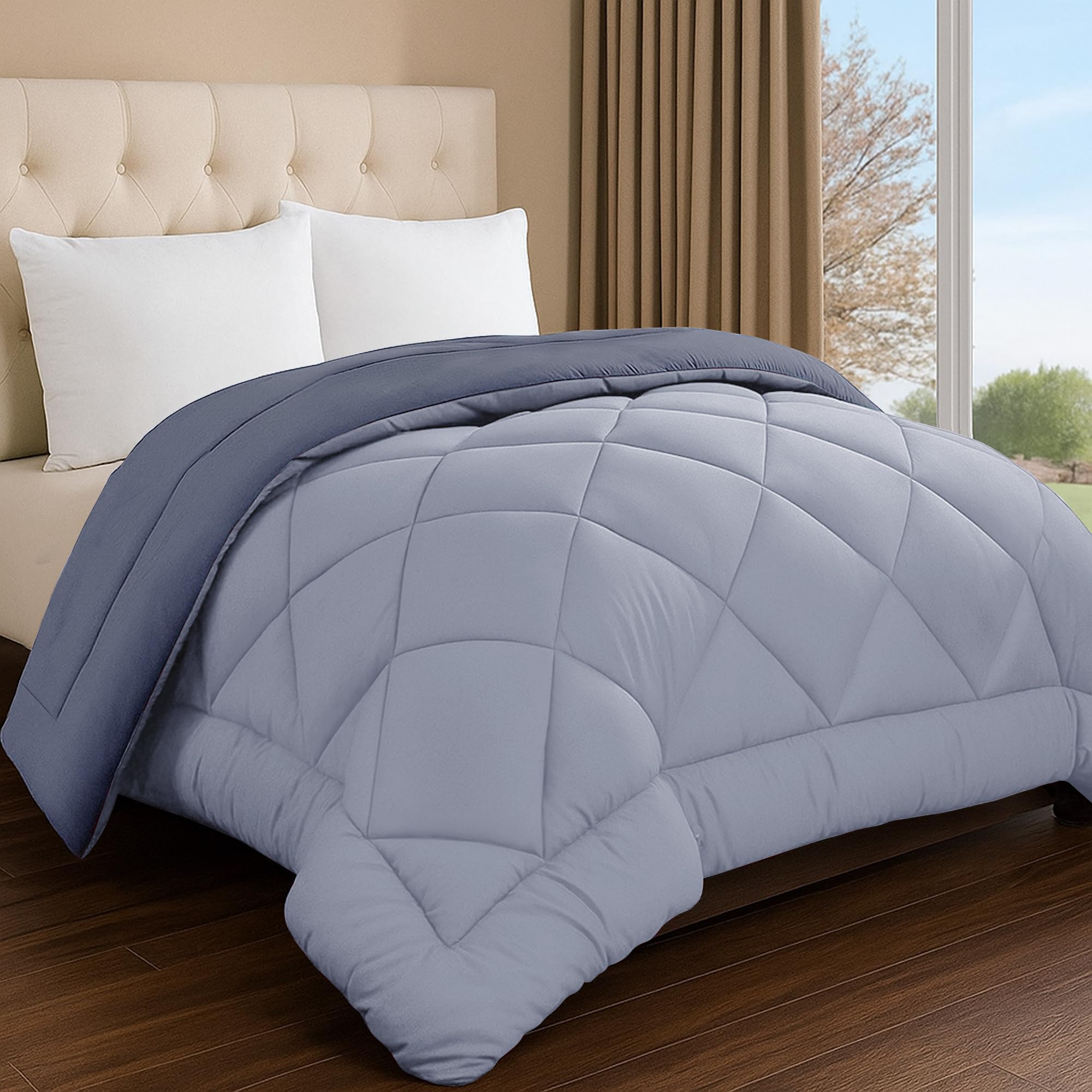 Story@Home Reversible Comforter Set Double Bed 220 GSM Microfiber Reversible Blankets for Winter/Quilt/Duvets for King Size Double Bed Comforter (90X100 Inches, Blueberry & Lavender)-image-0