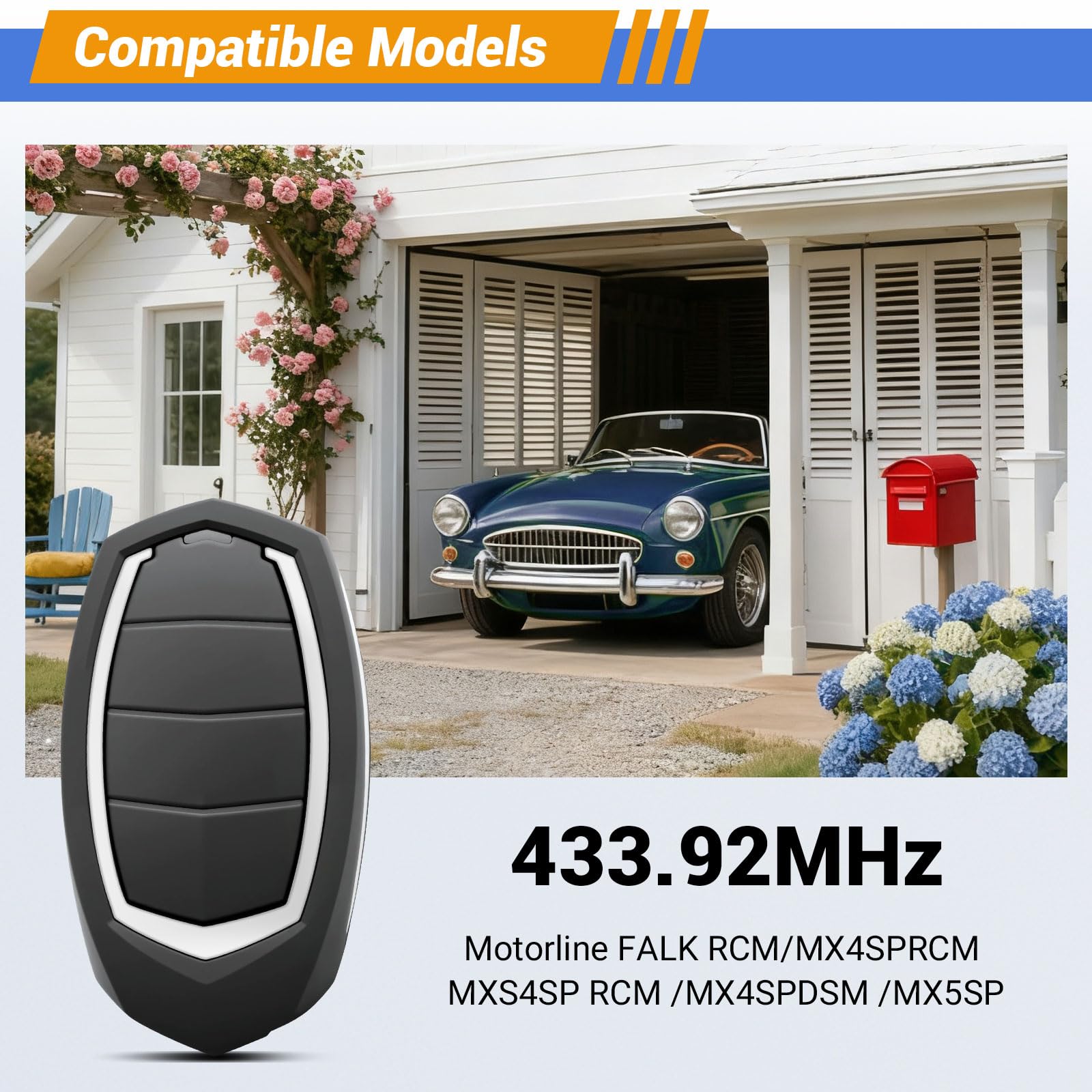3 Piezas Mando Puerta Garaje Universal 433.92 MHz, 2 Mandos Puertas Automáticas con 4 Canales, Compatible con Motorline MX4SP, MXS4SP, MX5SP, RCM, DSM, Clonador de Código