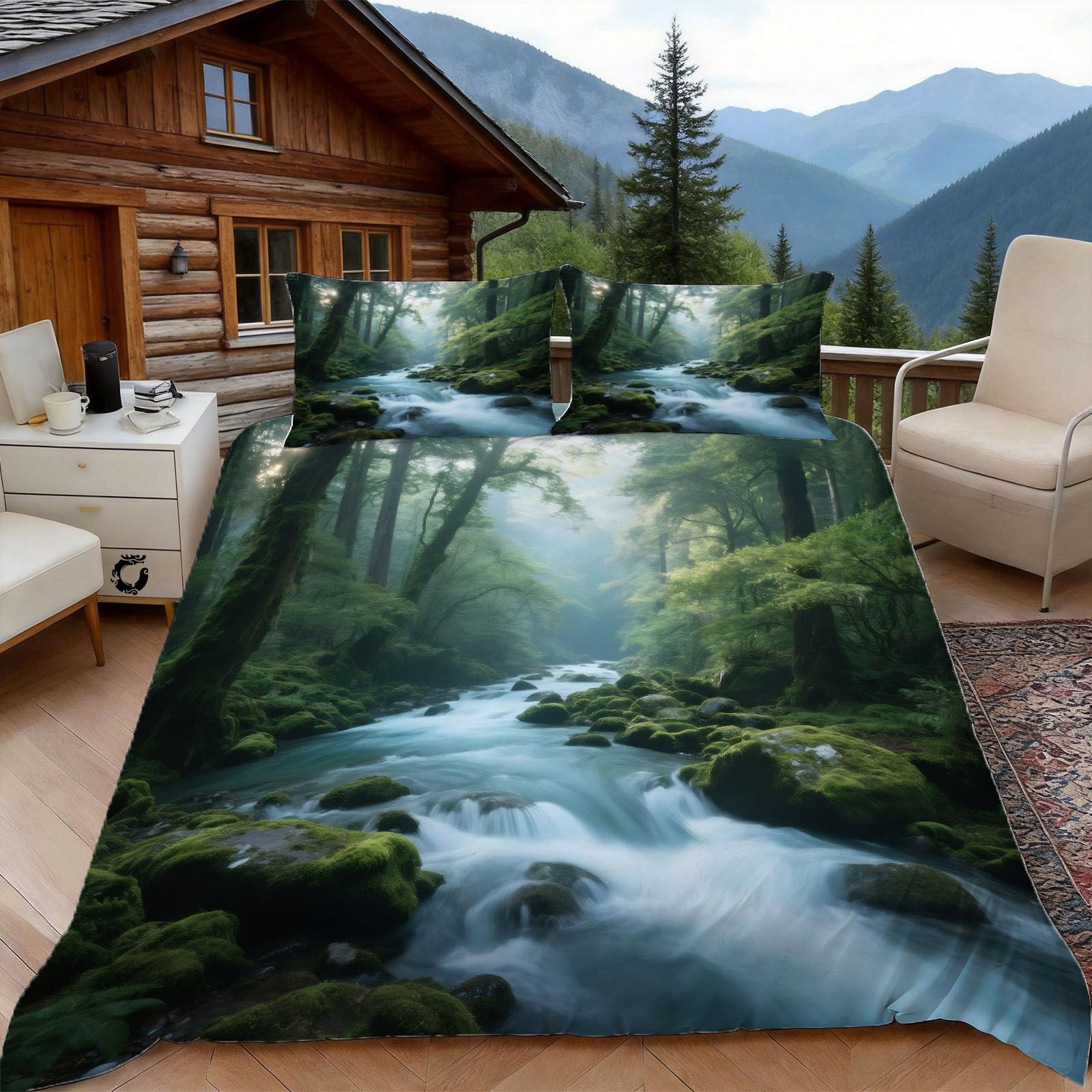 Parure de lit naturel paysage imprimé en microfibre douce et durable