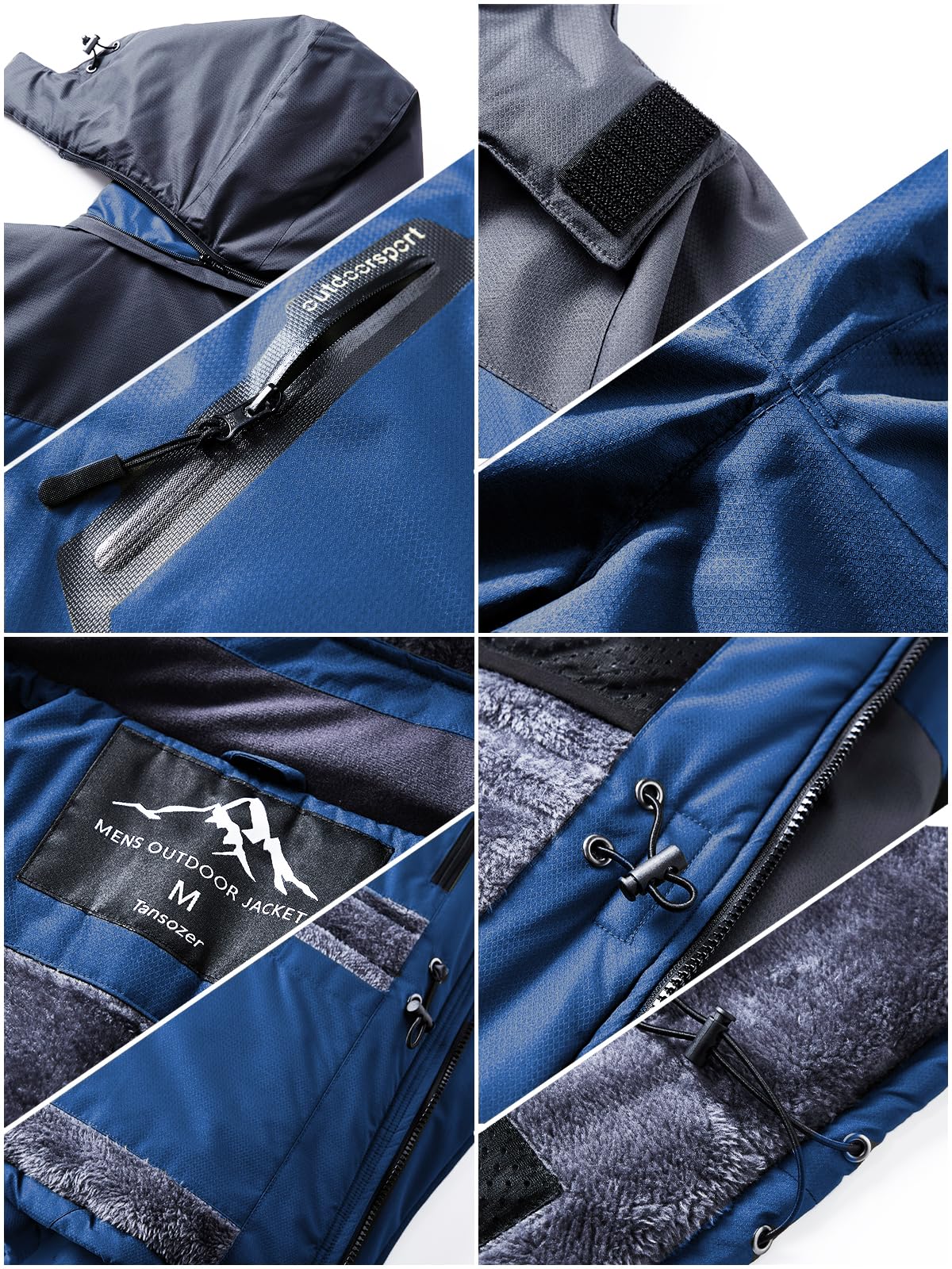 Tansozer Uomo Impermeabile Giacca Invernale Antivento caldo Sci Cappotto in Pile con Cappuccio Rimovibile