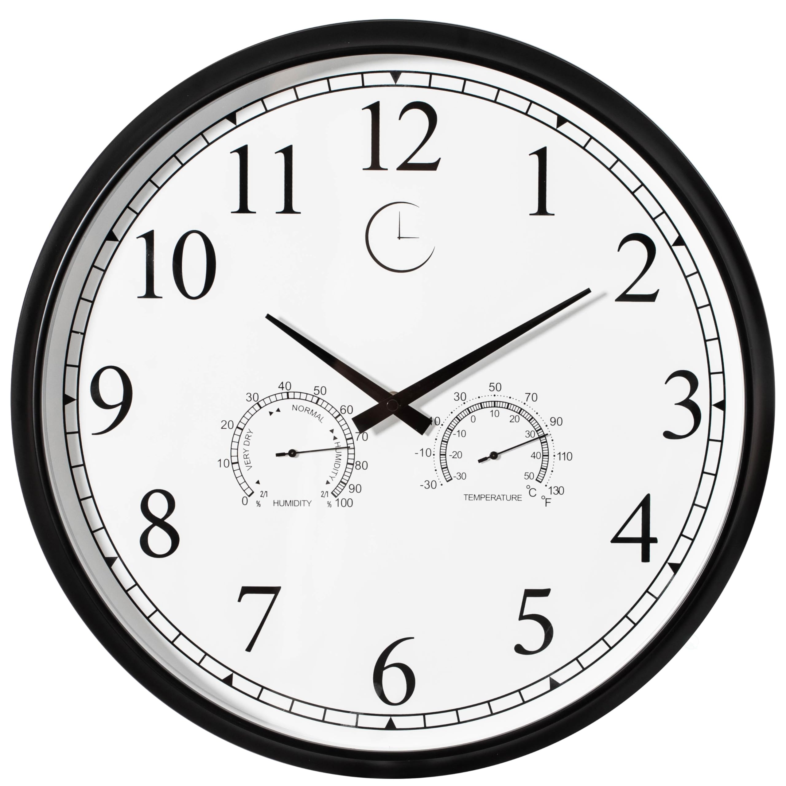 Non-Ticking Quartz Wall Clock with Thermometer & Hygrometer Battery Operated Analog Clock for Temperature & Humidity Monitoring Ideal for Home Office School (Black Solid Frame, 18 Inch)-picture-36