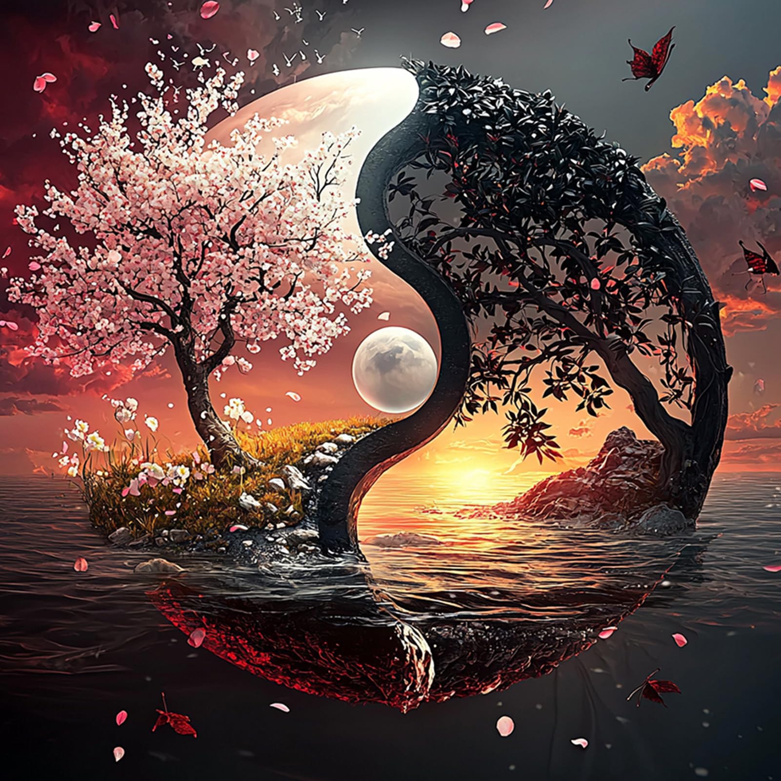 TOSTOG Diamond Painting Kits for Adults, Nature Yin and Yang, 5D Spiritual Tree of Life Diamond Art for Beginners, Gem Art Kits for Adults for Home Wall Decor 30x30cm