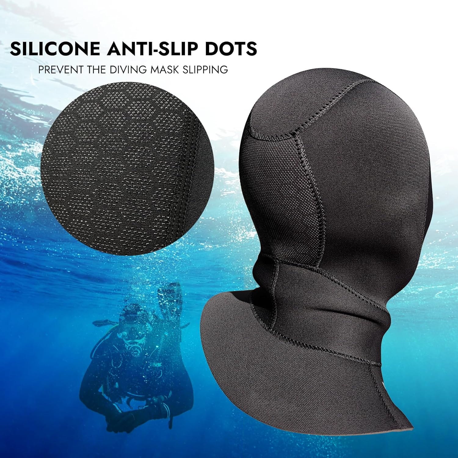 Wetsuit Hood 3mm Thermal Neoprene Diving Hood Wetsuit Hat Cap for Kayaking Snorkeling Sailing Water Sports with Flow Vent - Image 3