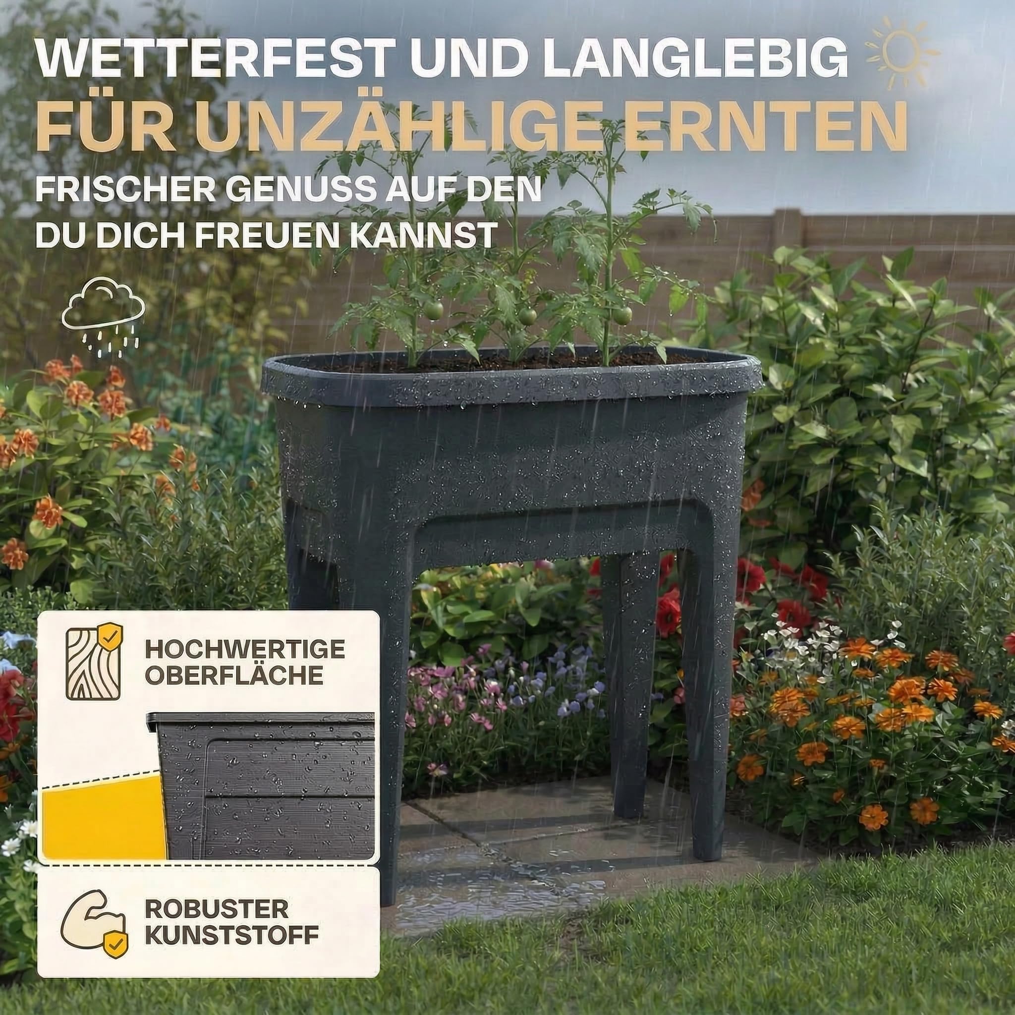 Ondis24 Jardinière surélevée - Serre - Jardin - 48L - Anthracite - Outdoor - L - Moderne - Résistant aux intempéries - Aération - Drainage