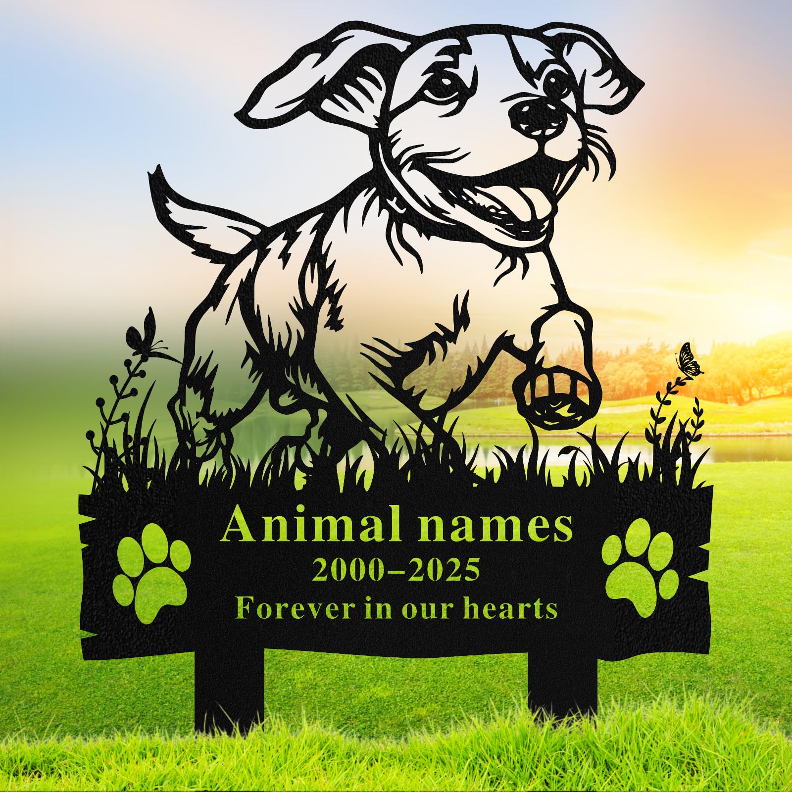 Quanqiuyi Happy Running Dog Grave Marker - Custom Metal Pet Memorial Stake, Waterproof Outdoor Cemetery Plaque for Dogs, Sympathy Gift, Garden Tombstone Sign