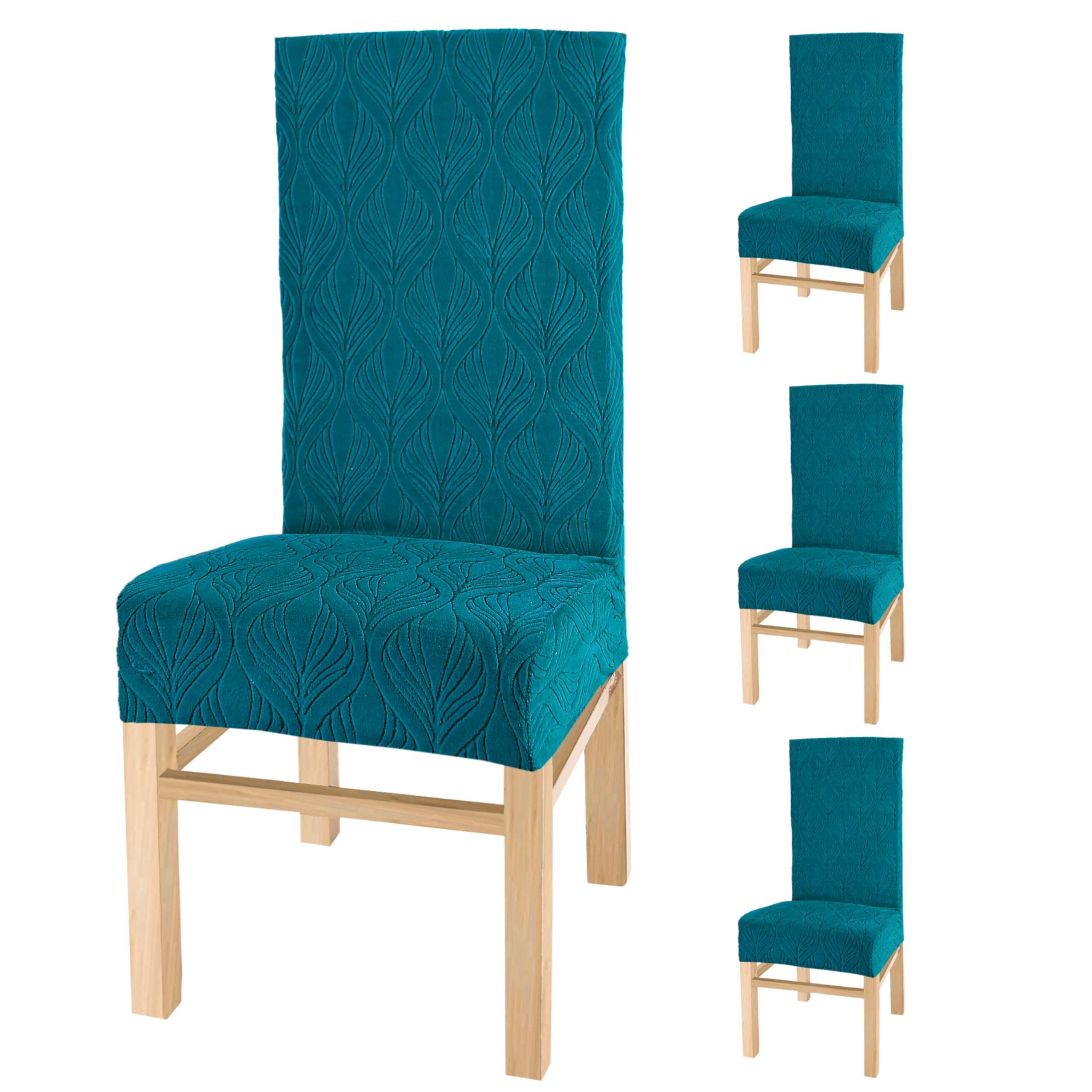 Yellow Weaves Elastic Stretchable Dining Chair Covers, Removable Washable Elastic Self Jacquard Dining Chair Covers (Set of 4, Botanical Peacock Blue)-image-17
