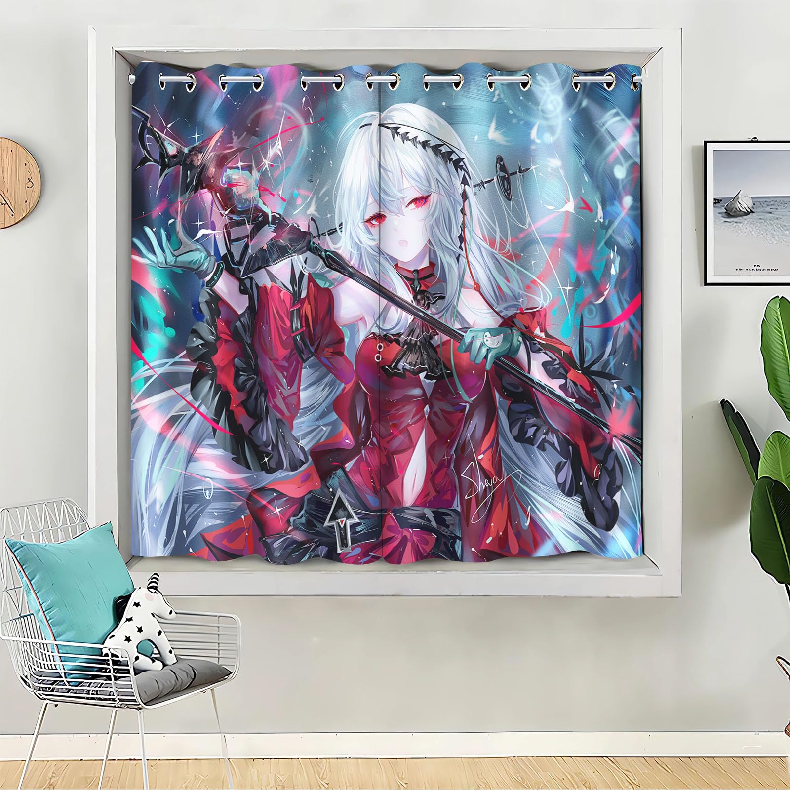 Rideaux occultants Anime Fille Fantaisie Anime Fille Cartoon Manga Japonais Rideau occultant Pour chambre à coucher Chambre d'enfant (183x160cm(LxH)/ 91.5x160cmx2,8)