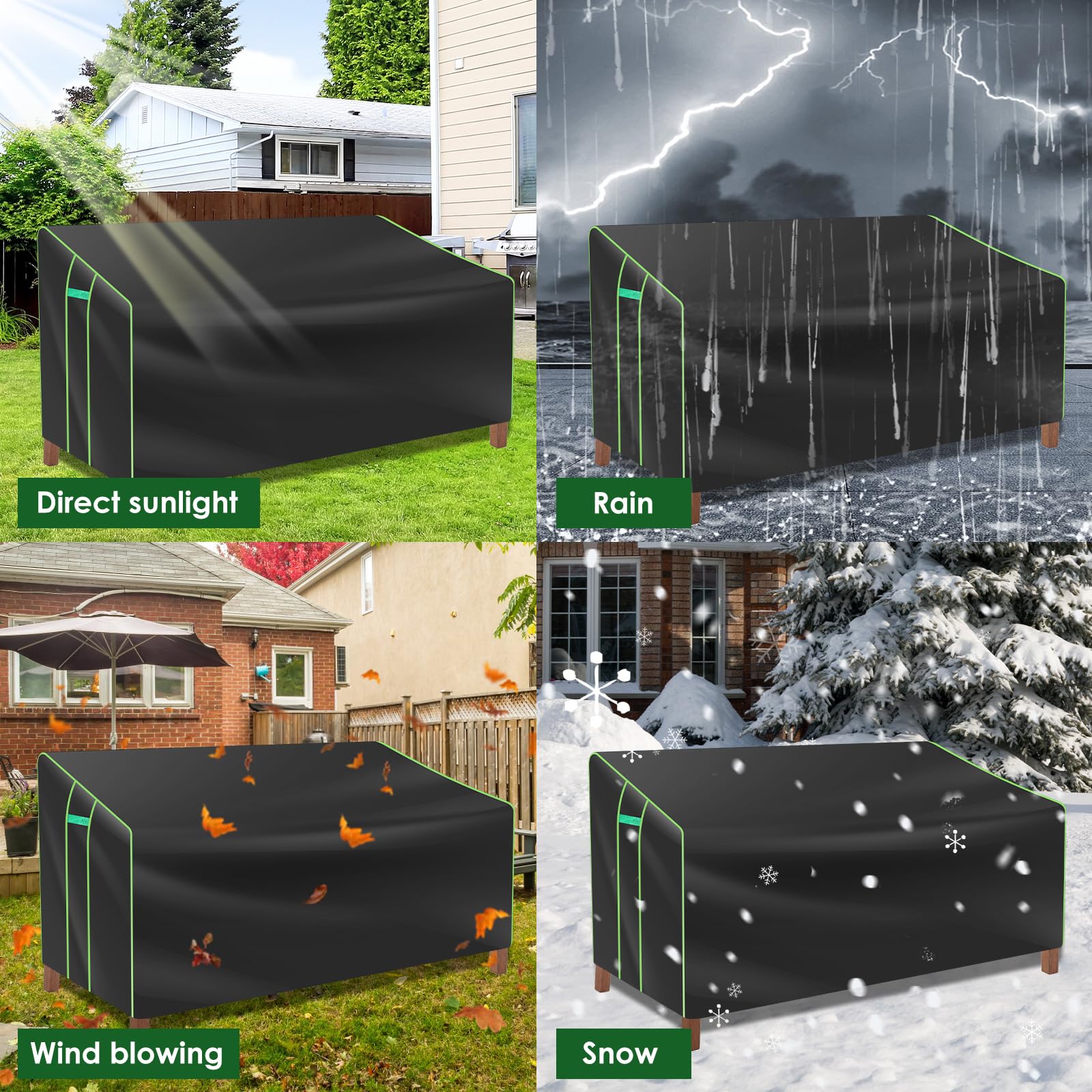 Funda para banco de jardín de 3 plazas, 201 x 110 x 64/80 cm, tela Oxford con cordón, 4 cierres rápidos ajustables, impermeable, funda protectora para sofá de jardín, bancos exteriores