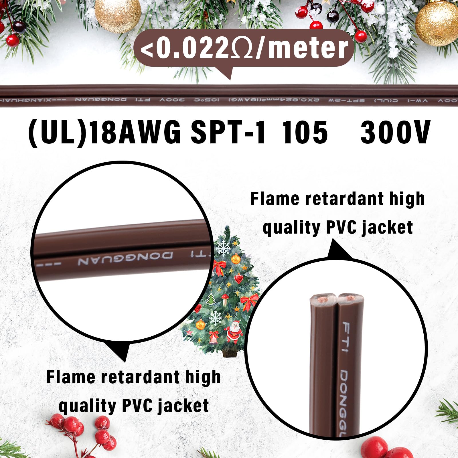 Kanayu 500ft SPT-1 High Voltage Landscape Wire 18 Awg 10 Amps Outdoor Electrical Extension Cord Wire Bulk Blank Spool Zip with 40 Male Female Plug for Light Lamp Lights(Brown)