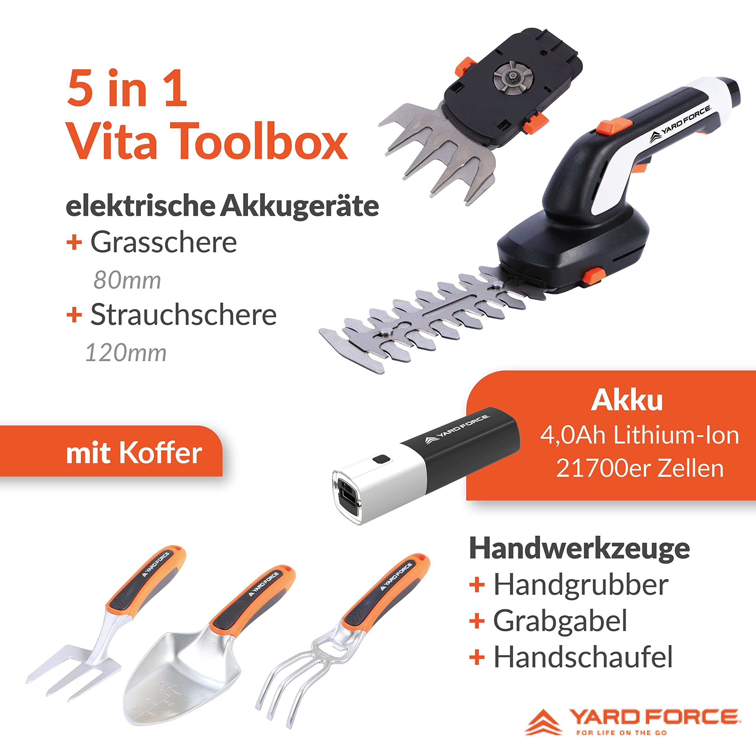 Image secondaire de Kit d'outils de jardin Yard Force VITA 6 pièces avec batterie et mallette