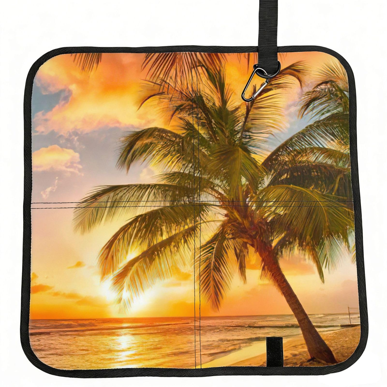 bghdfa Sunset Hawaiian Palm Tree Print Outdoor Sitting Mat Waterproof Oxford Cloth Seat Cushion Folding Foam Camping Seat For Picnic