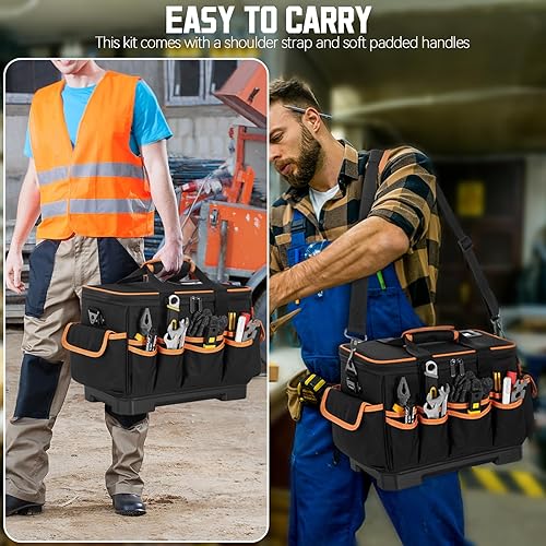Miniatura 6 de Bolsa de herramientas de 16 pulgadas con parte inferior dura impermeable, organizador de caja de herramientas grande con múltiples bolsillos,