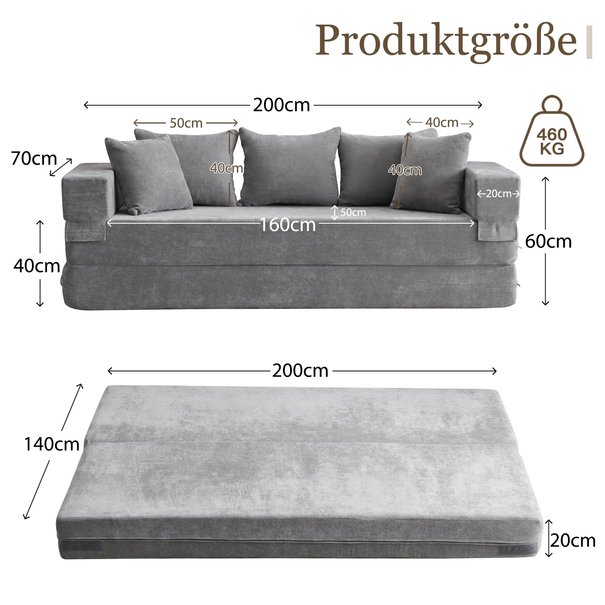 Schlafsofa 200 x 140cm,Faltbare Gästematratze