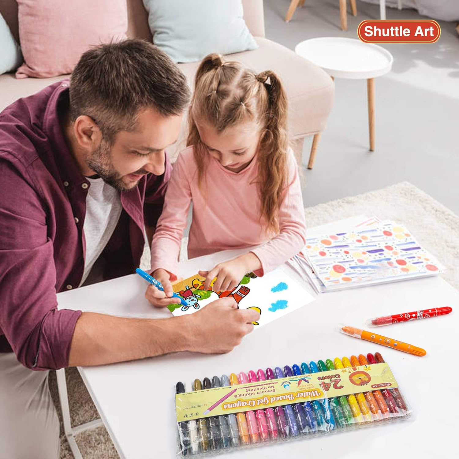 24 Colors Gel Crayons for Toddlers, Shuttle Art Non-Toxic Twistable Crayons Set for Kids Children Coloring, Crayon-Pastel-Watercolor Effect, Ideal for Paper