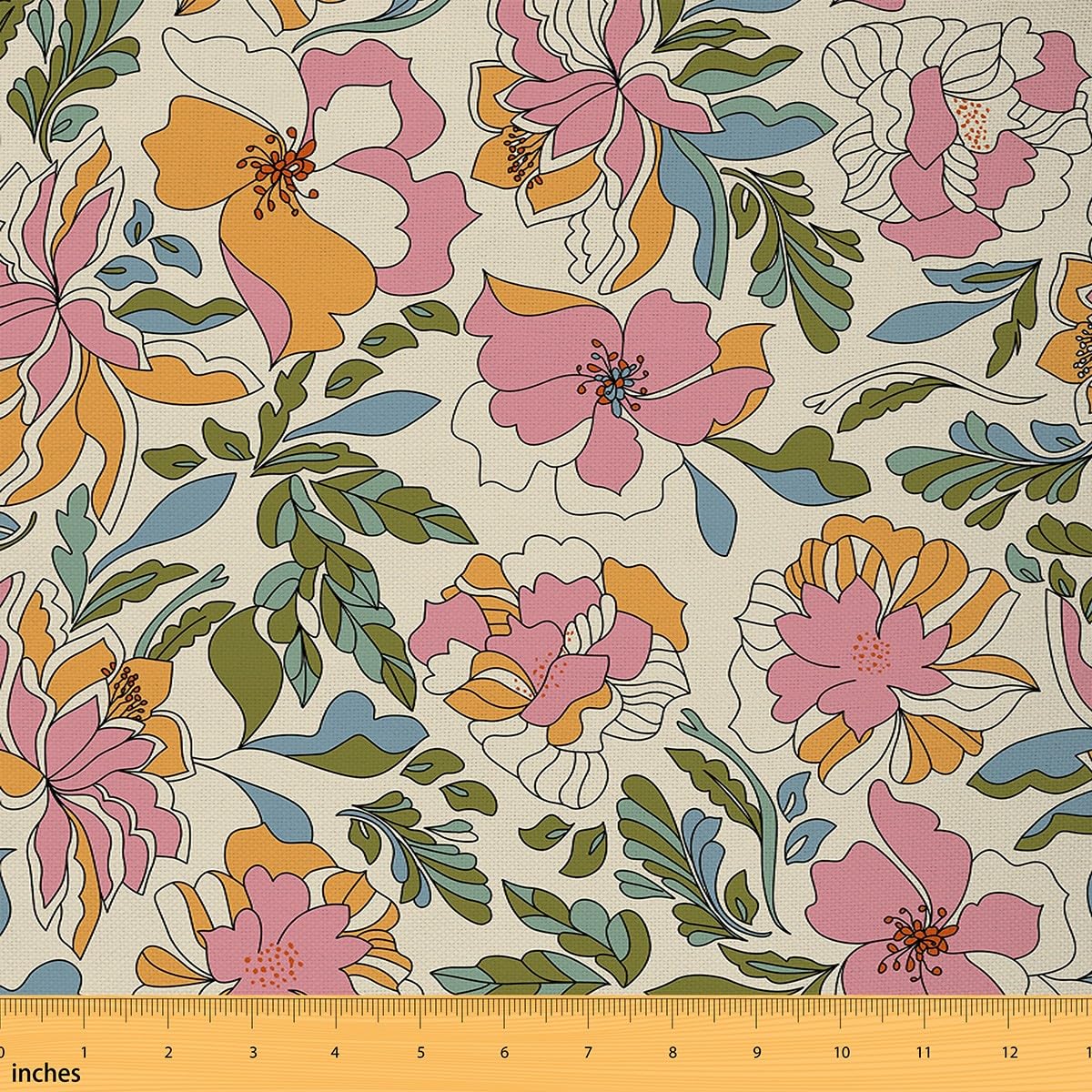 Homemissing Women's Multicolored 4 Floral Fabric By The Yard For Men Adult Kids Vintage Plants Waterproof Outdoor Fabricy Flower Upholstery Fabric For Chairs Botanical Grass Reupholstery Fabric Decor 10 Yards (L920*W150cm)