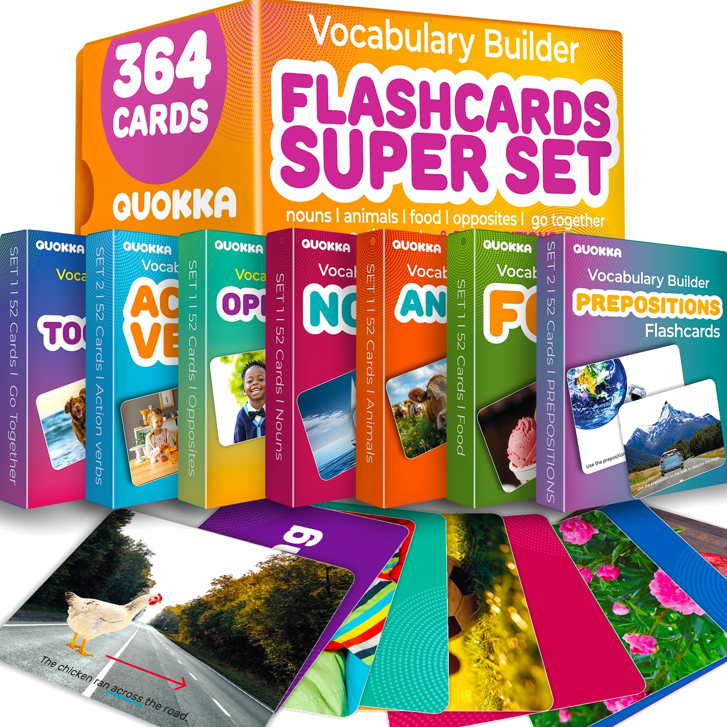 QUOKKA 364 Flash Cards for Kids Adults - Real-Life Large Preschool Flash Cards for Speech Therapy, ABA Therapy, ESL Teaching, Early Childhood Education, 7 Vocabulary Building Categories with Emotions