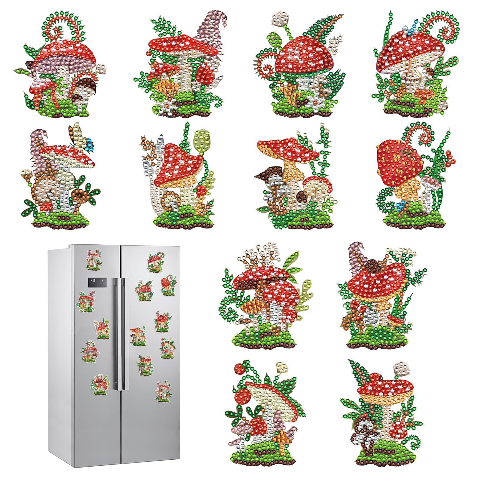 Mushroom Refrigerator Diamond Art Magnets - 12 PCS DIY Diamond Painting Fridge Magnets with Cute Red Plant Pattern Art Craft Whiteboard Cabinet Bulletin Home Decor Birthday Gift for Beginner Women
