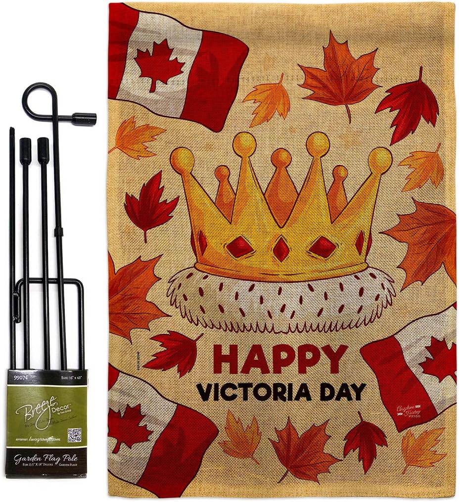 Canada Provinces Happy Victoria Day Burlap Garden Flag Set with Stand Regional Canadian Territories Region Country Particular Area Small Gift Yard House Banner Double-Sided Made In USA 13 X 18.5