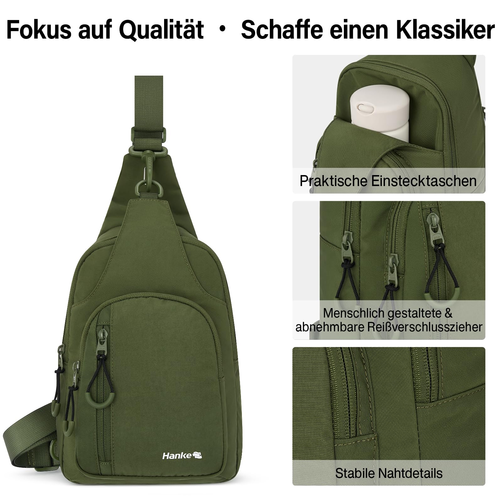 Hanke Crossbody Bag Damen Umhängetasche Damen Schultertasche Brusttasche Sling Bag Herren Casual Daypack mit Verstellbarem Schultergurt Messenger Bag für Reisen Outdoorsport Einkaufen