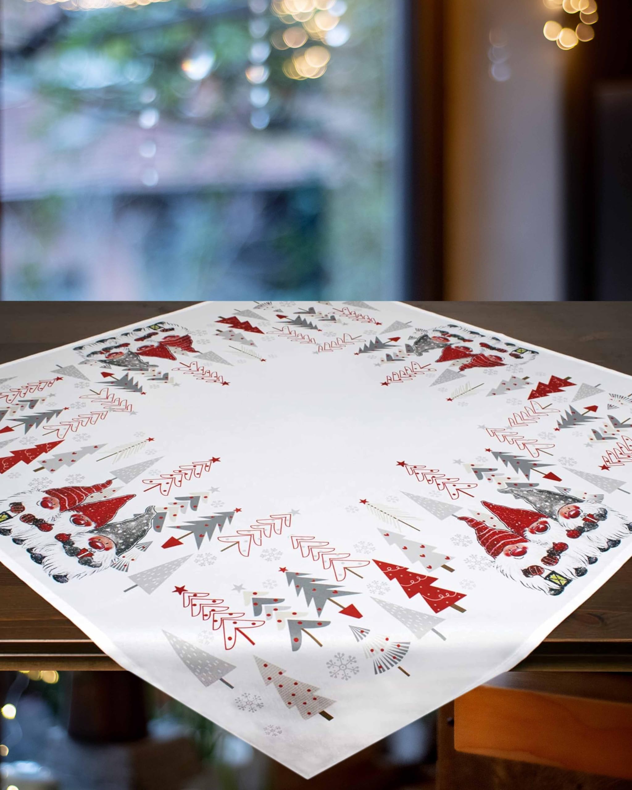 KAMACA Tablecloth 85 x 85 cm with High-Quality Print Motif Kitchen Dining Table Eyecatcher Autumn Winter Christmas (Gnome - Band) - Image 4