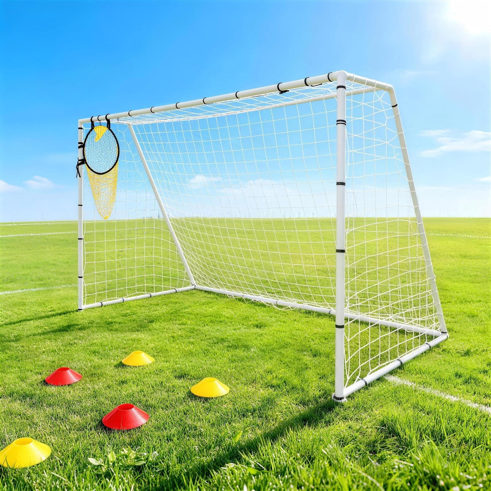 10ft x 6ft Football Goals for Garden - Galvanised Steel Garden Goal with Net, Weatherproof Outdoor Goalposts, Tool-Free Assembly, for Kids Training, Single Goal