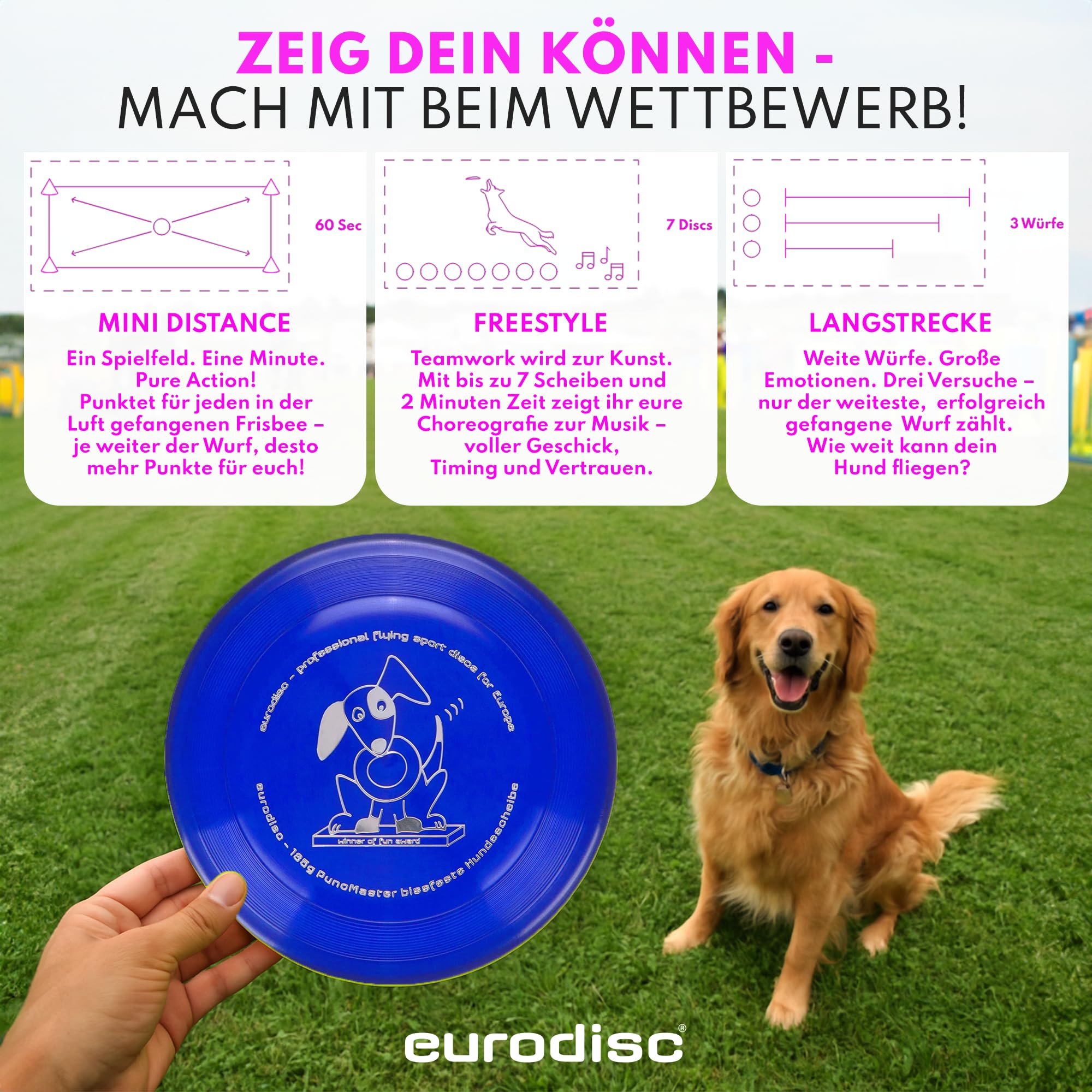 eurodisc 135g Discdogging bissstarke Hunde Frisbee PuncMaster Fun Award BLAU