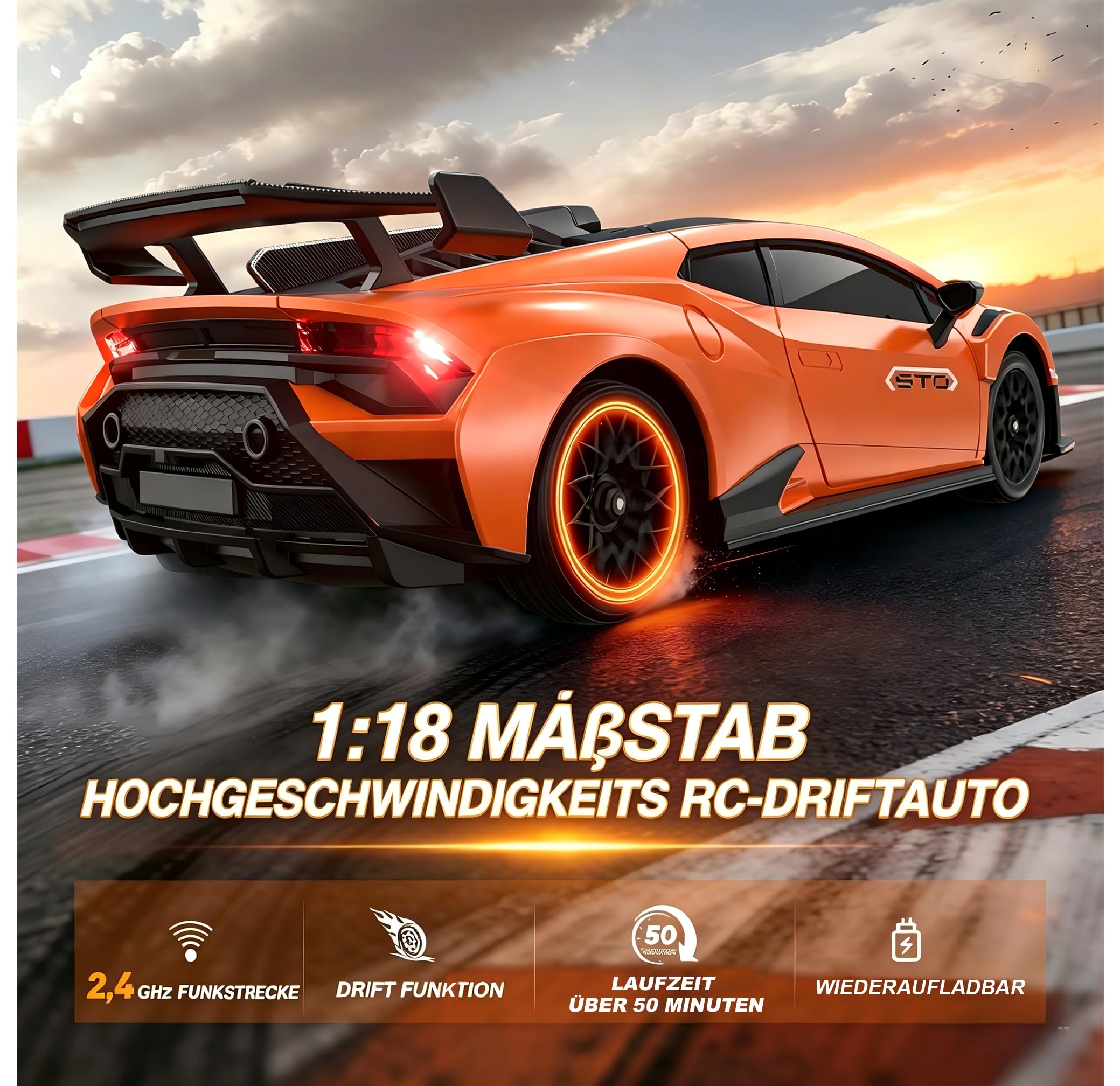 Lamborghini Ferngesteuertes Auto ab 6-12 Jahre, 1:18 RC Drift Auto 35KM/H | 4WD Vollproportionale Drosselklappe, Einstellbare Geschwindigkeit und Lenkwinkel, Spielzeug Geschenke Jungen 6 7 8 9 10 11 12